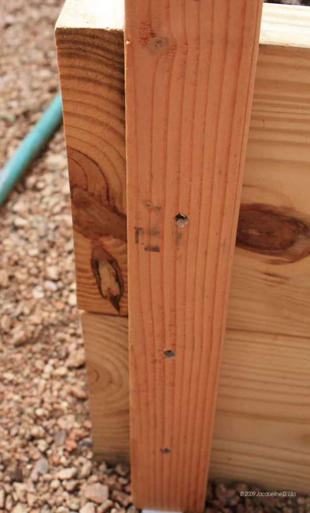 A vertical trellis with a hose attached to it.